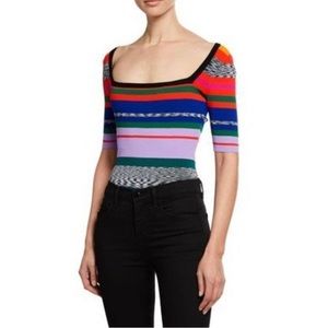 Milly Space Dye Rainbow Stripe Square
Neck Tee Knit Top Size L LARGE